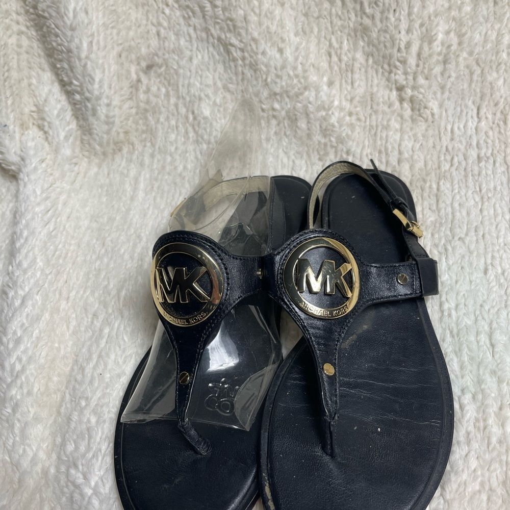 Black Sandals with Gold MK Logo